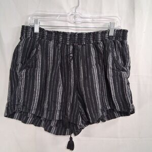 Briggs Women's Linen Blend Summer Shorts Pockets Black/White Drawstring size XL‎